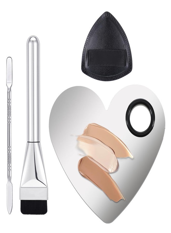 Apausvcm Makeup Mixing Palette Korean Set with Foundation Brush and Spatula, Professional Stainless Steel Heart Makeup Palette Reusable Beauty Tools for Facial Cosmetic,Nail Art,Pigment Blending - Image 1